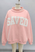 Embroidered "SAVED" Mock Neck Sweatshirt