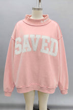 Embroidered "SAVED" Mock Neck Sweatshirt