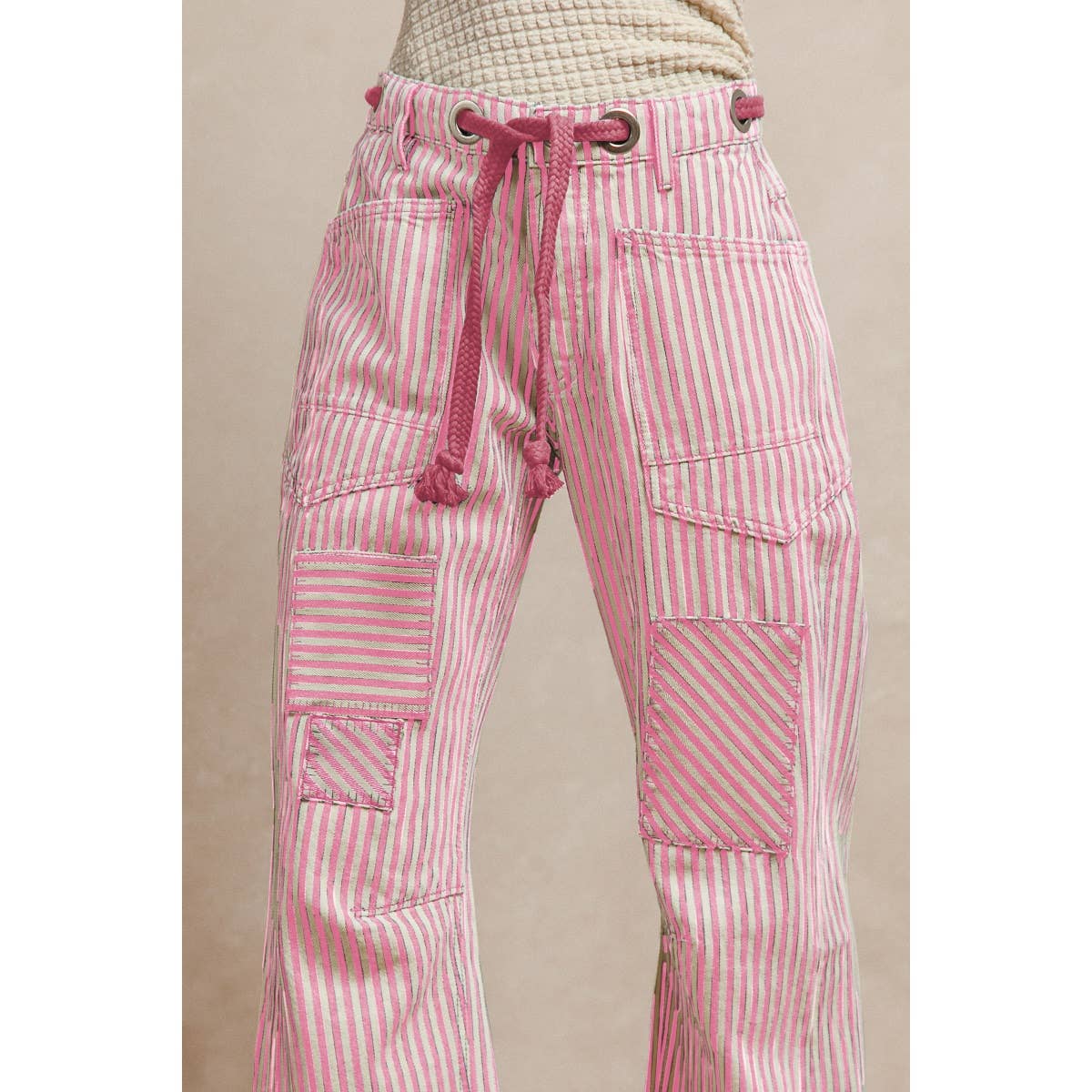 BiBi - STRIPED TWILL BARREL PANTS