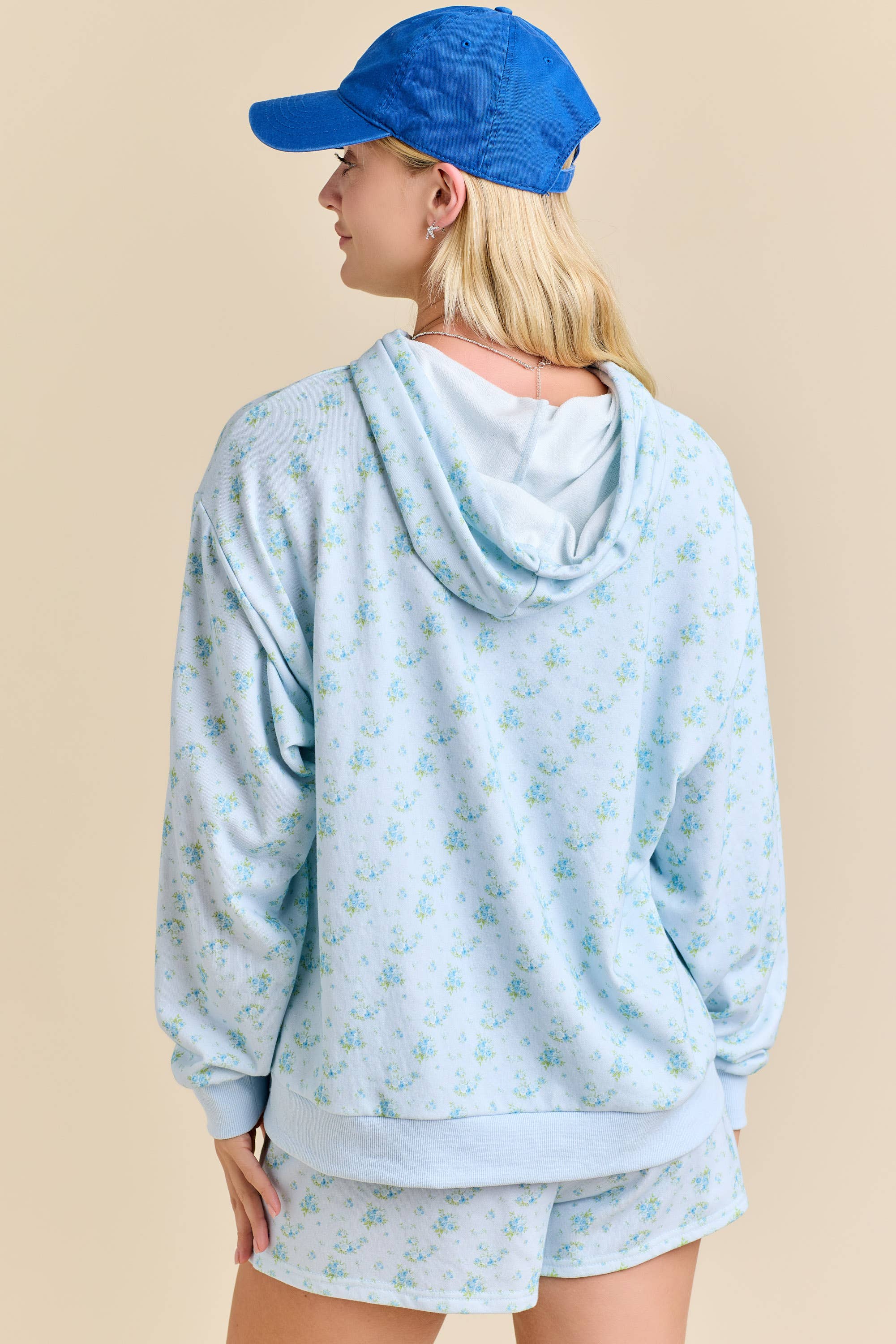 Main Strip - Floral Print Hoodie Set – Pastel Cozy Loungewear🌷: LIGHT BLUE