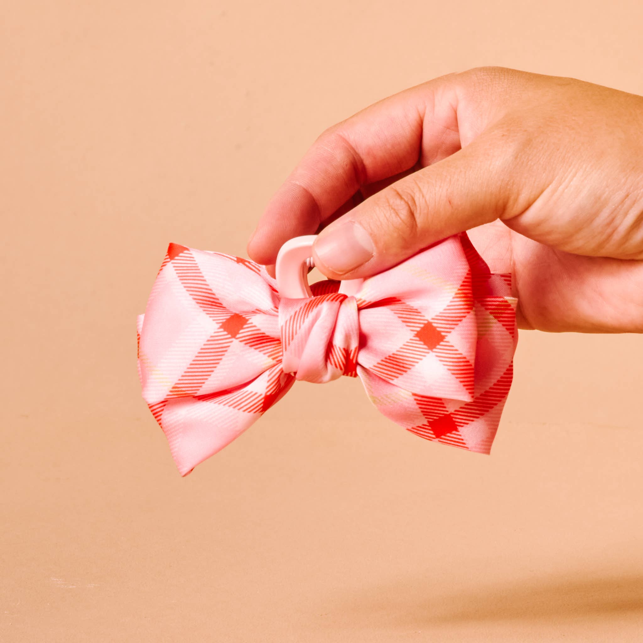 The Darling Effect - Mini Satin Bow Claw Clip-Festive Plaid