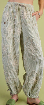 Sage Embroidered Stripe Pants
