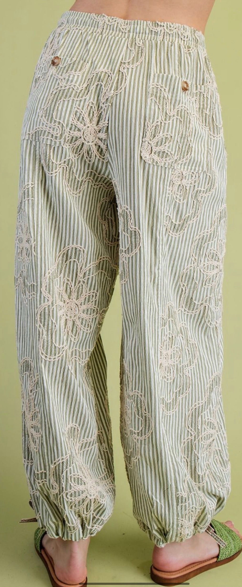 Sage Embroidered Stripe Pants