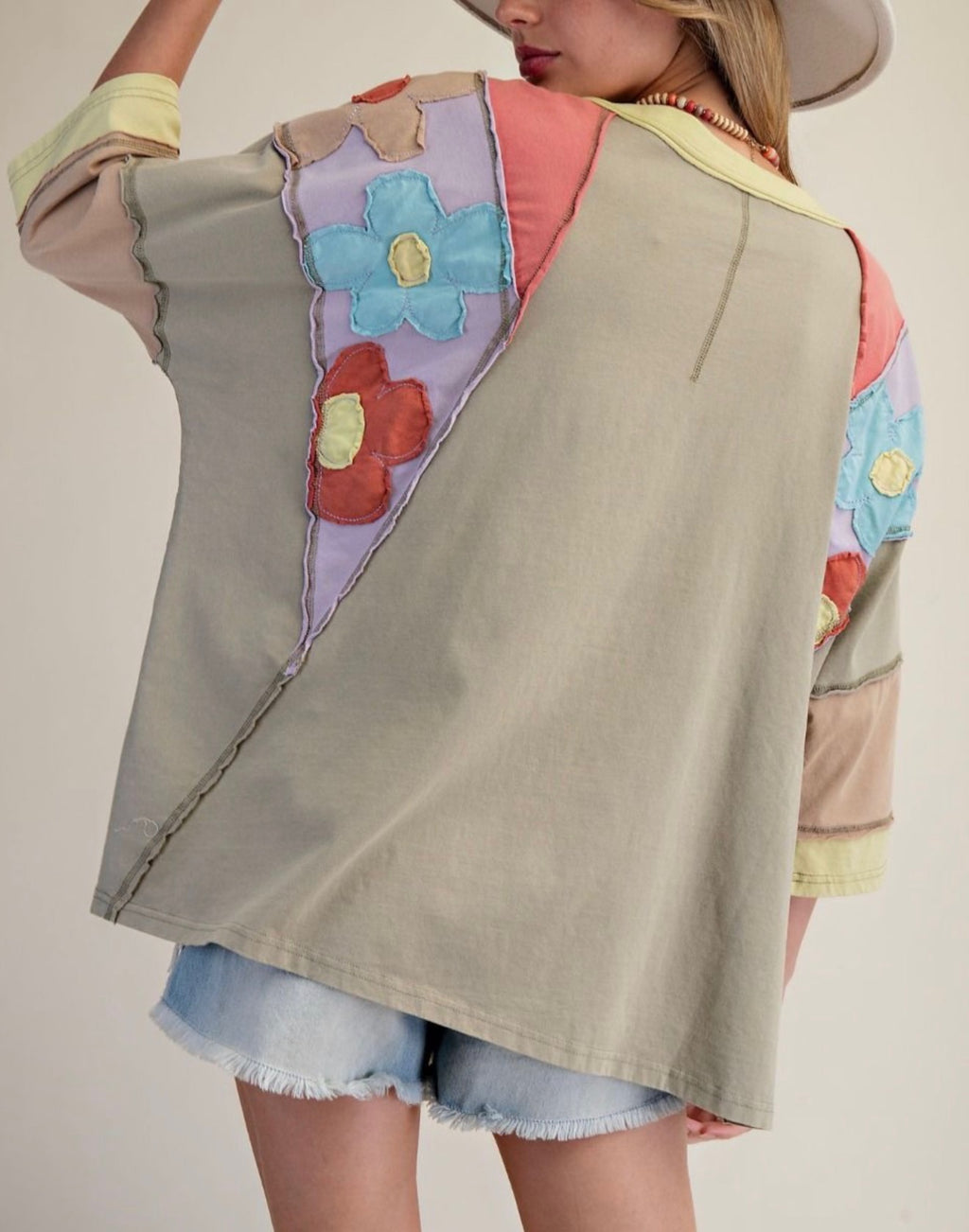 Olive Floral Patch Top