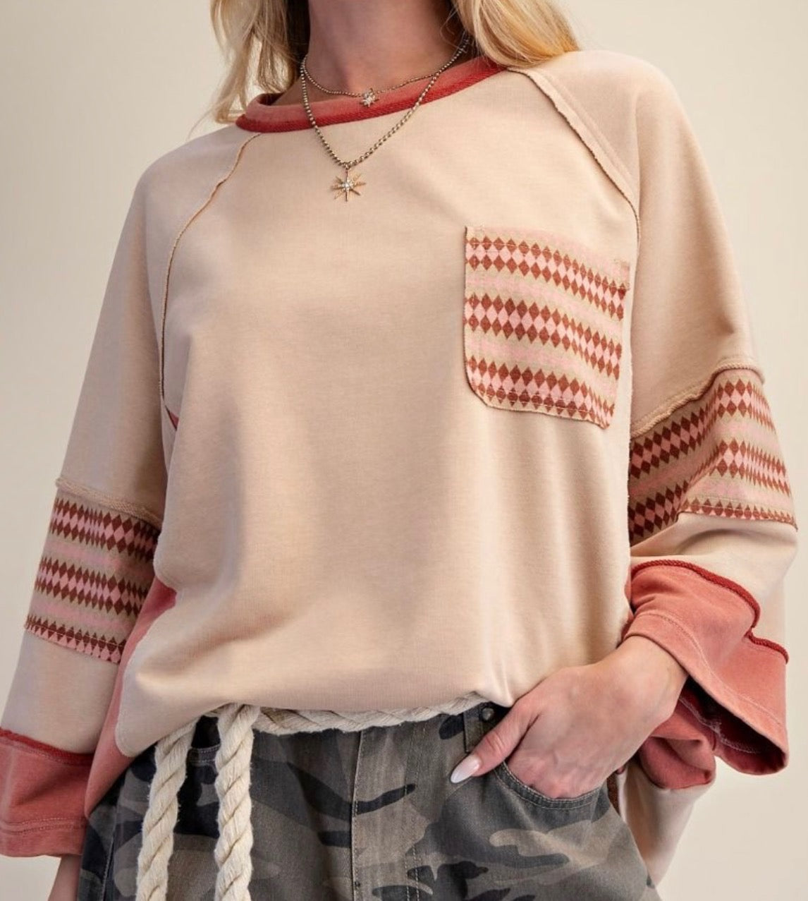 Latte and Coral Boxy Top