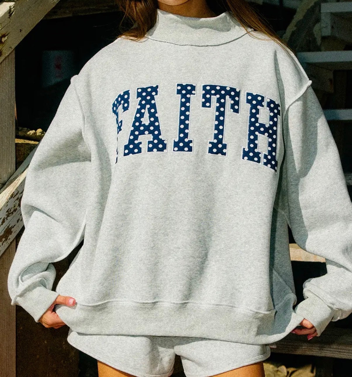 Faith Embroidered Mock Neck