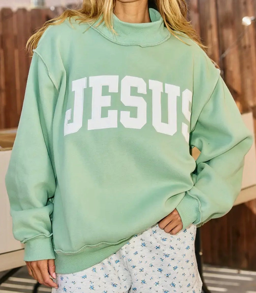 Jesus Embroidered Mock Neck