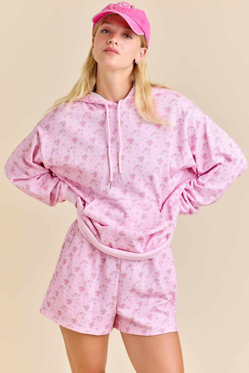 Main Strip - Floral Print Hoodie Set – Pastel Cozy Loungewear🌷: Pink